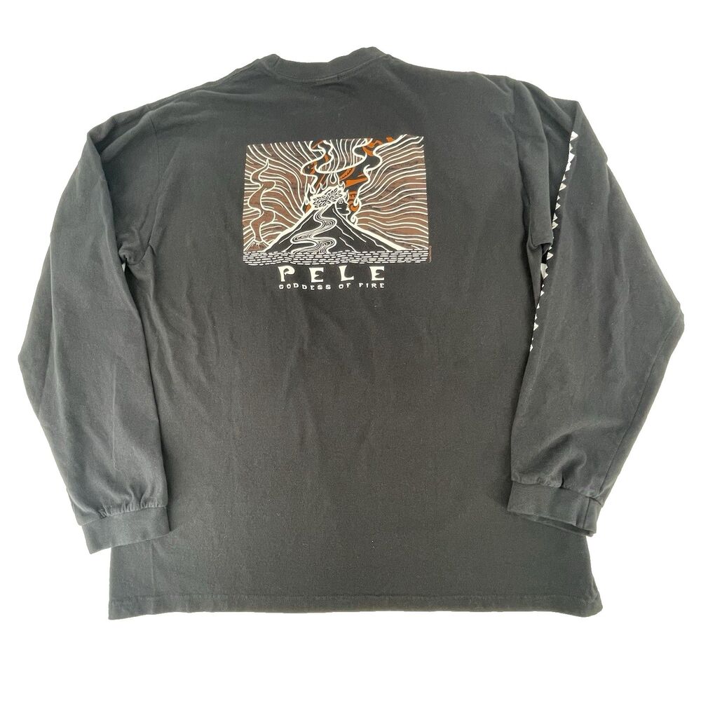 Crazy Shirts Hawaii Pele Fire Goddess Kilauea Volcano Long Sleeve Tee L Black